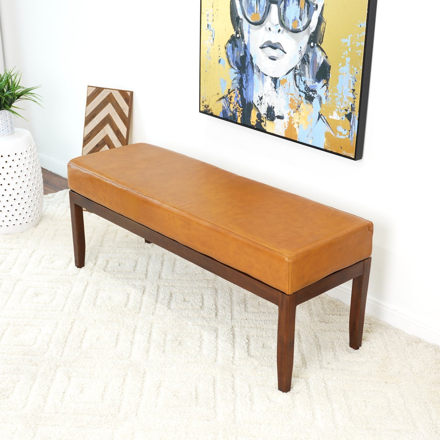 Daxton Tan Leather Bench