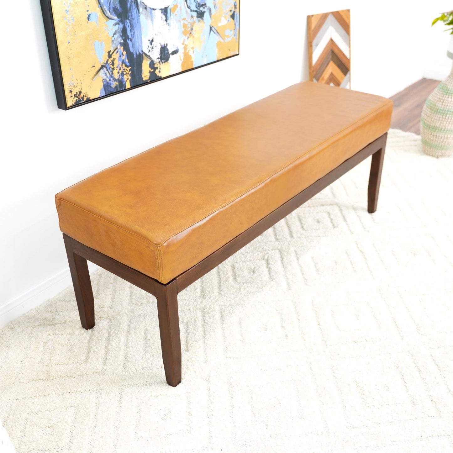 Daxton Tan Leather Bench
