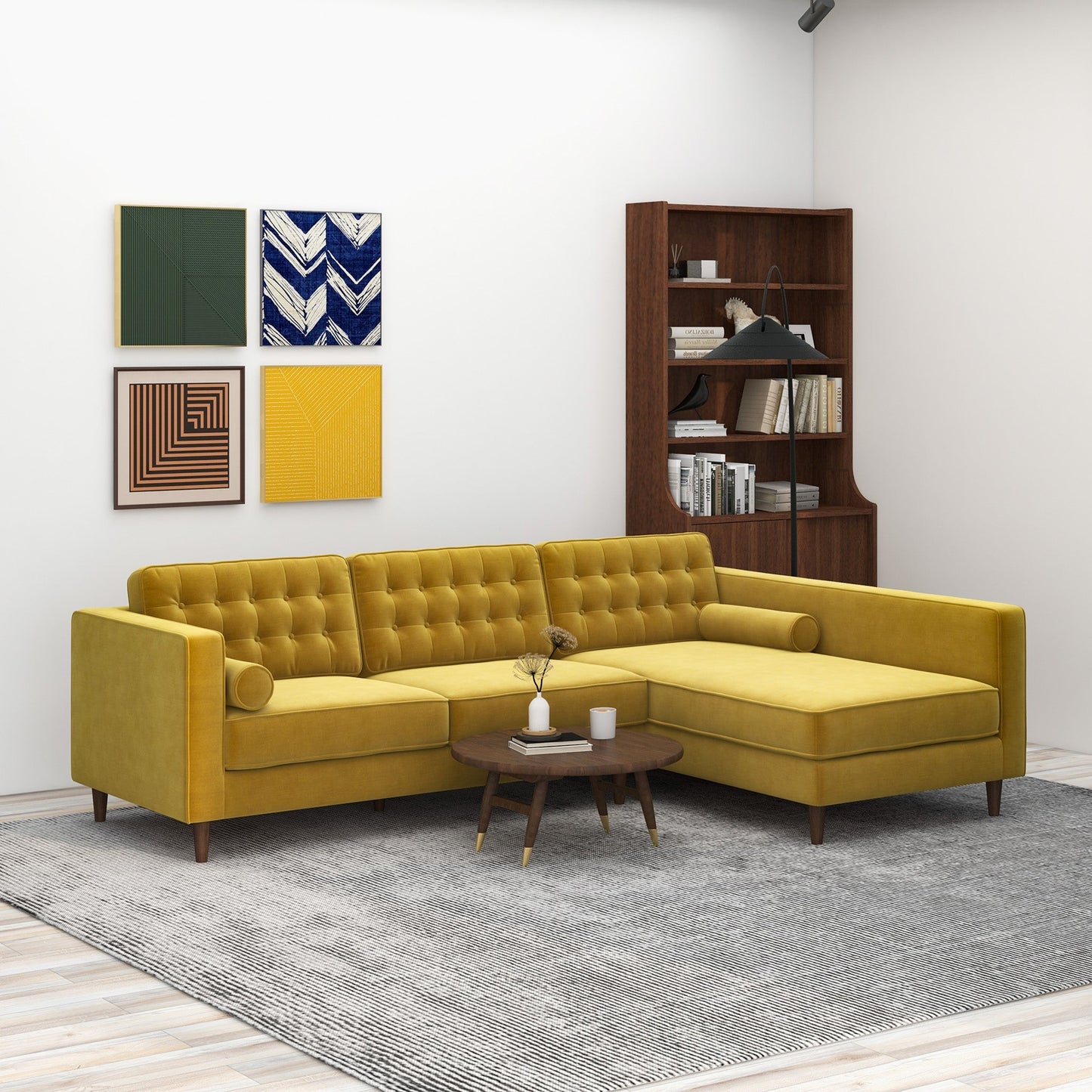 Ophelia Right-Facing Velvet Sectional Sofa