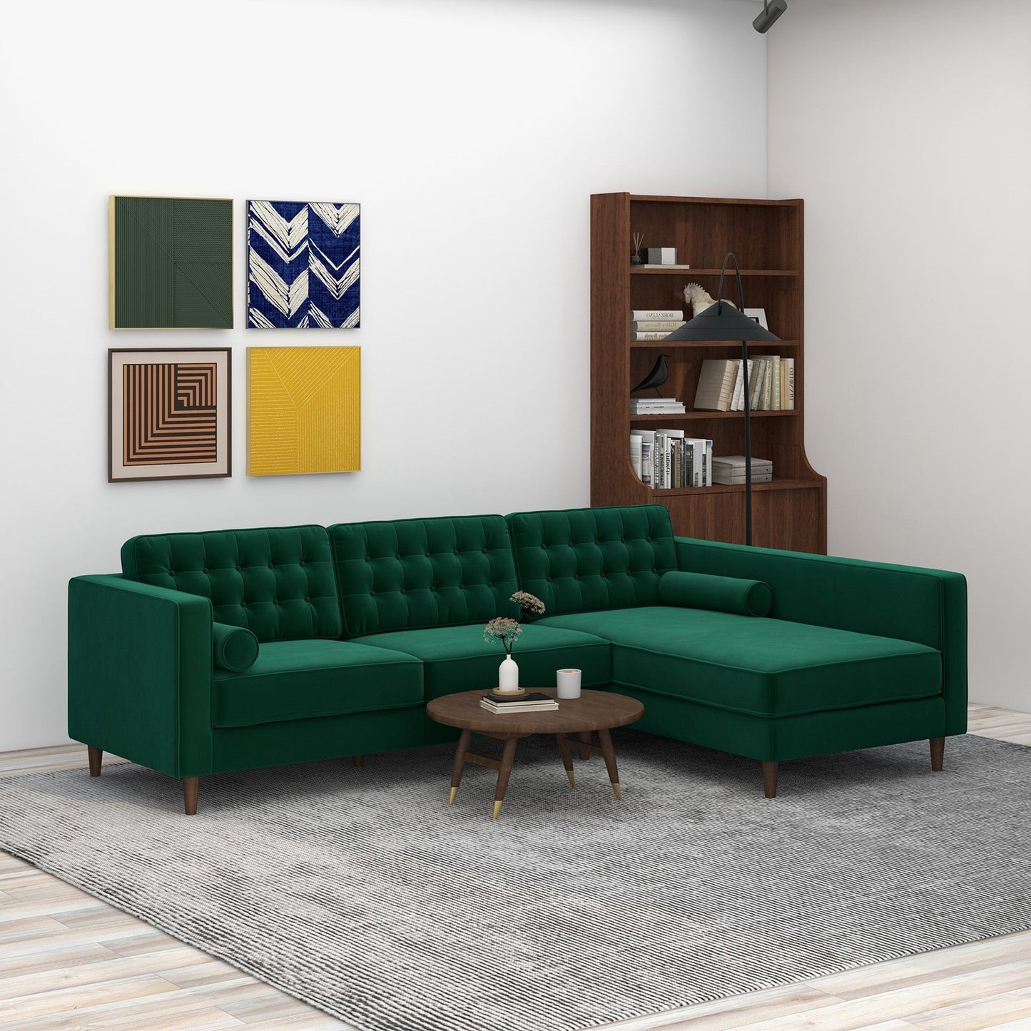 Ophelia Right-Facing Velvet Sectional Sofa
