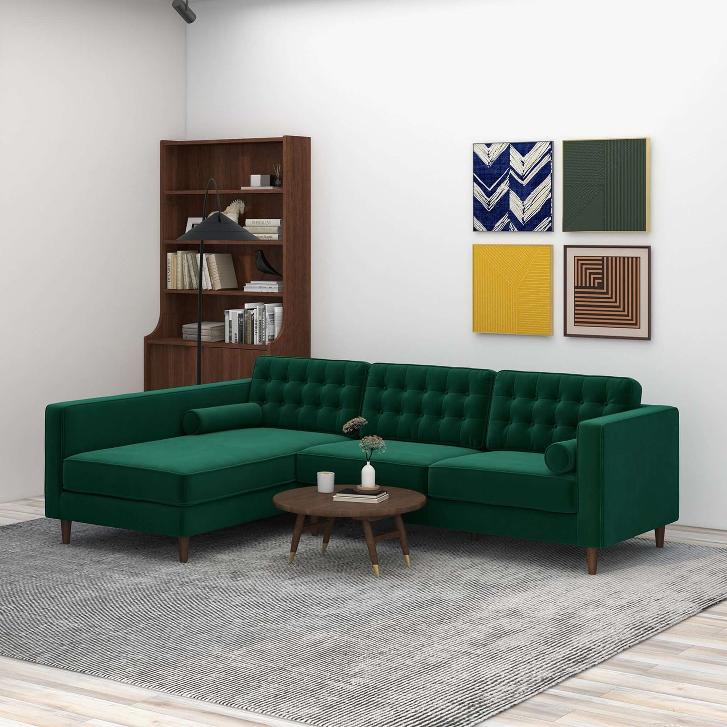 Ophelia Left-Facing Velvet Sectional Sofa