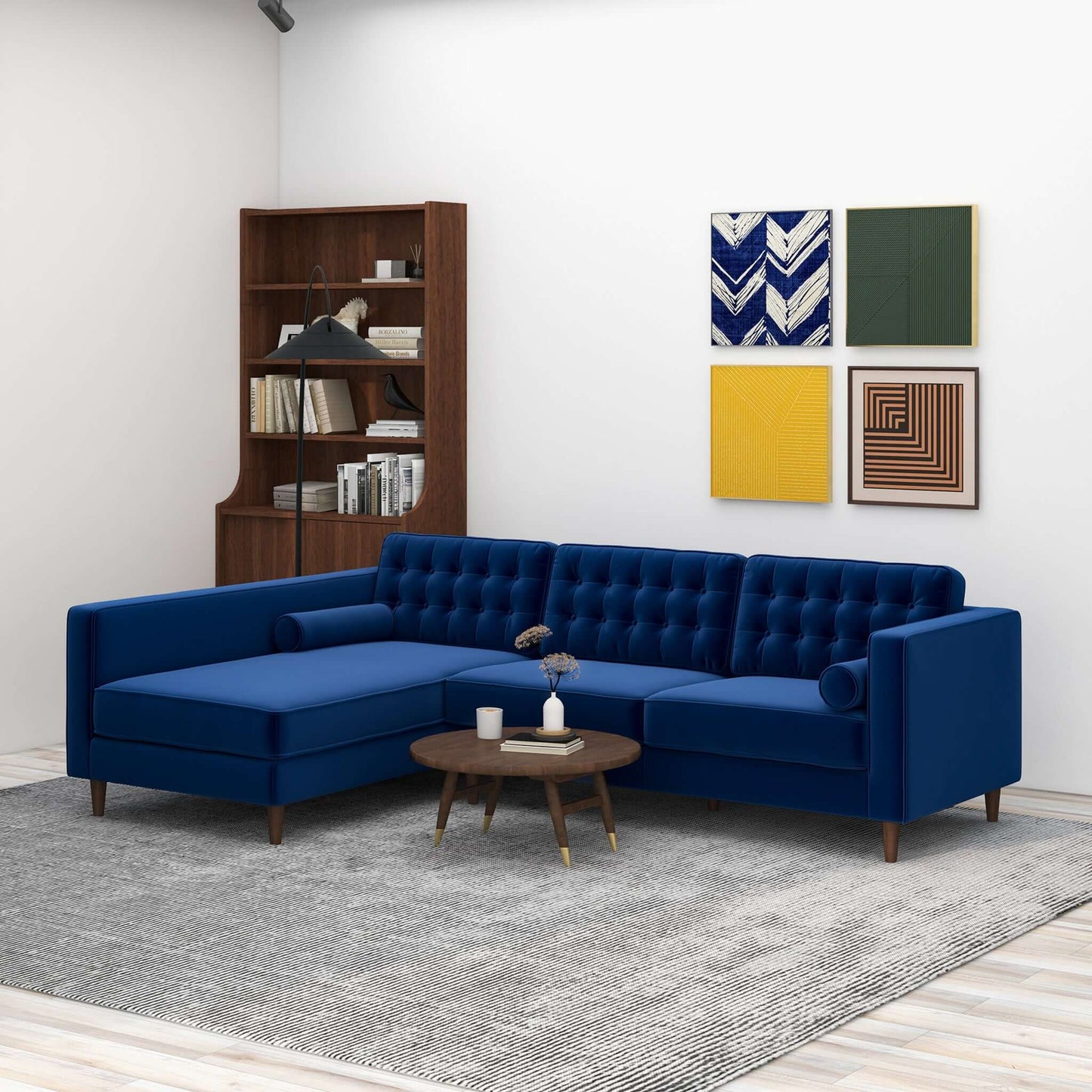 Ophelia Left-Facing Velvet Sectional Sofa
