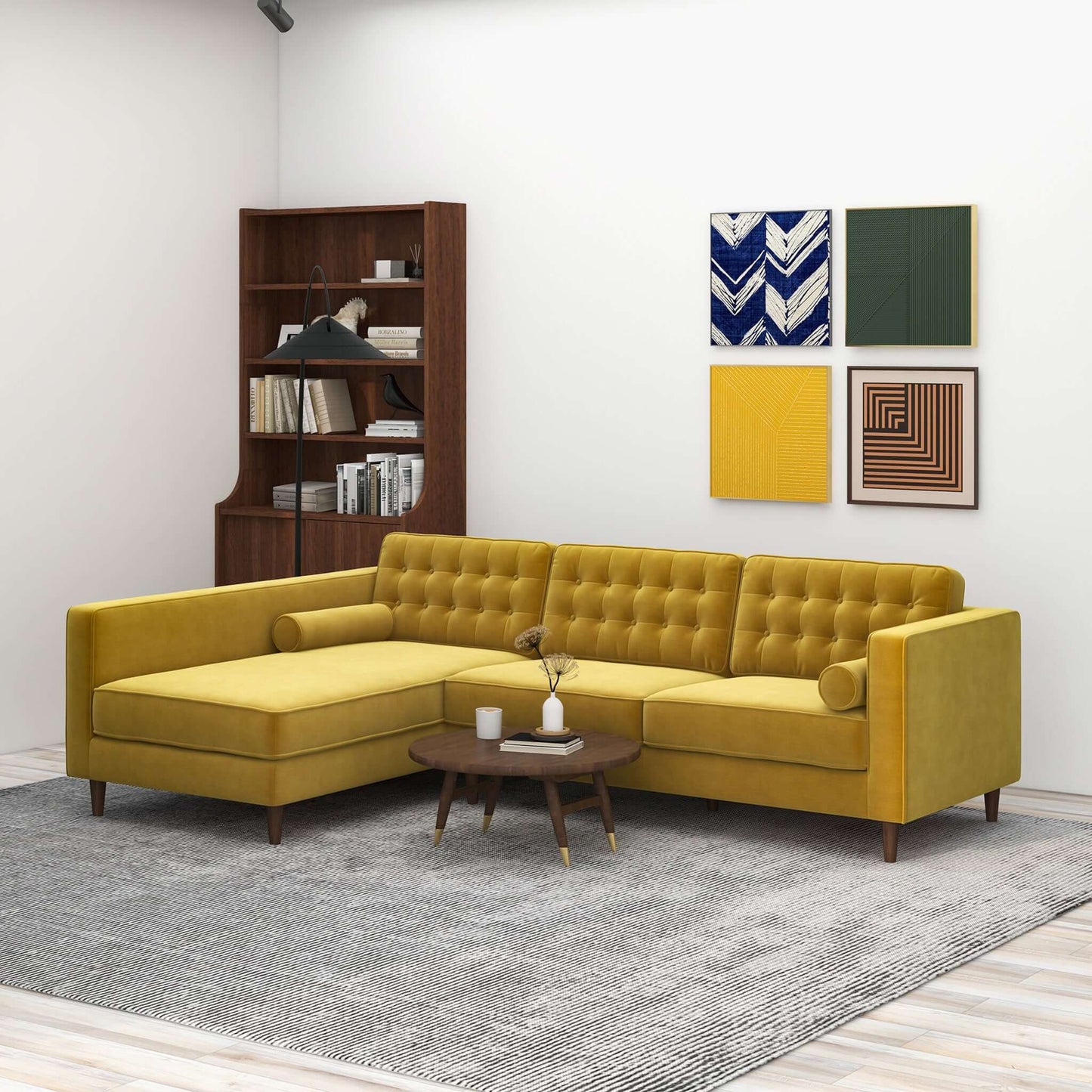 Ophelia Left-Facing Velvet Sectional Sofa