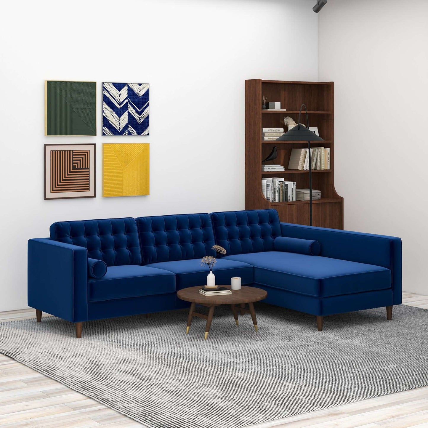 Ophelia Right-Facing Velvet Sectional Sofa