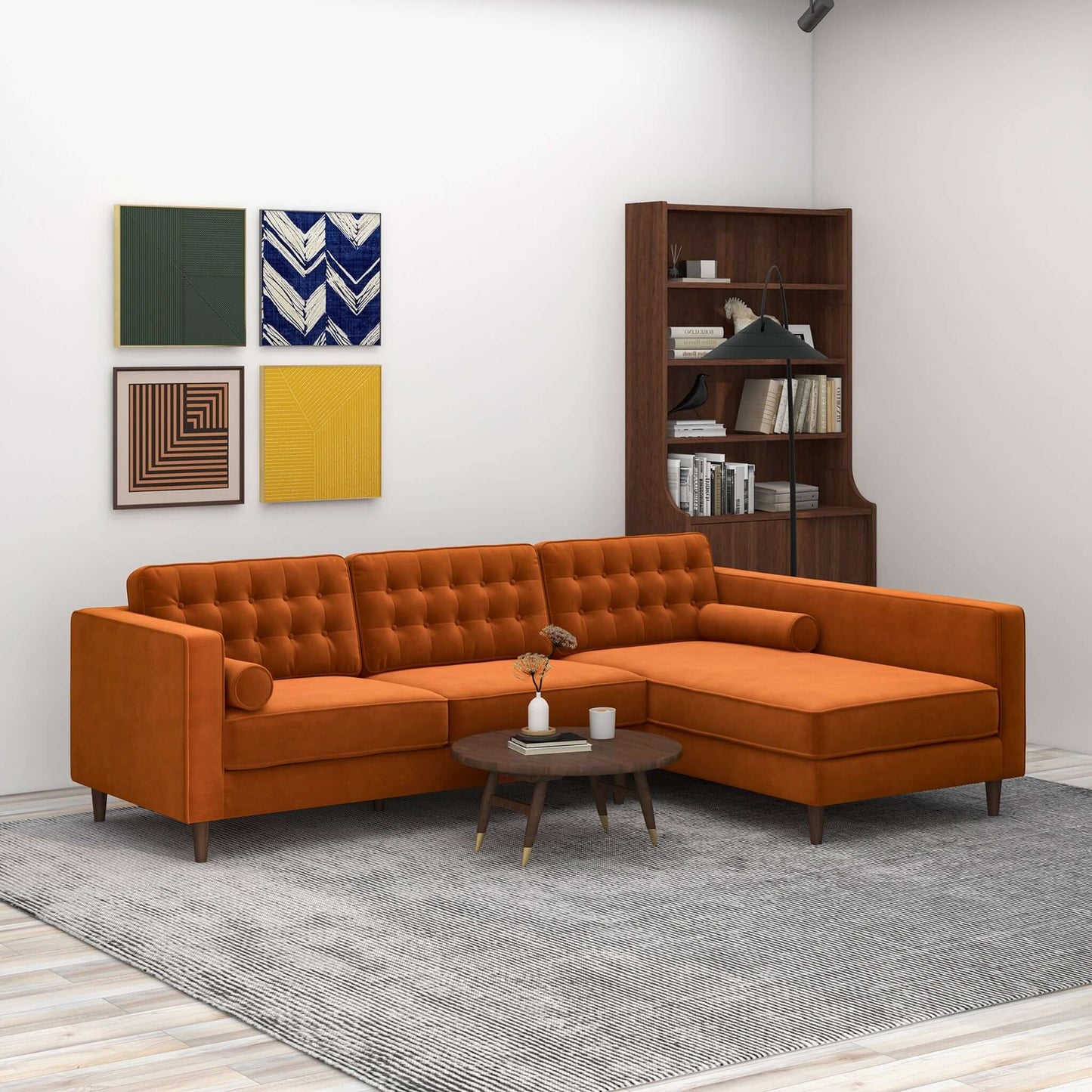 Ophelia Right-Facing Velvet Sectional Sofa