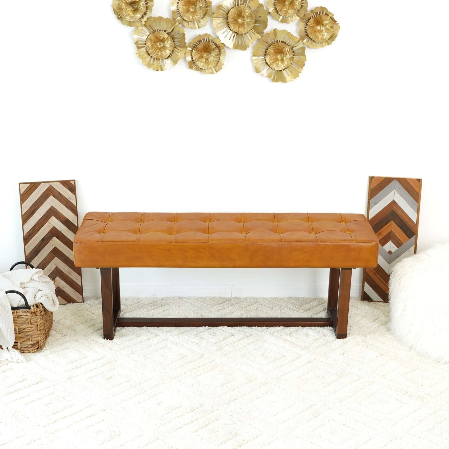 Olivienne Tan Leather Bench