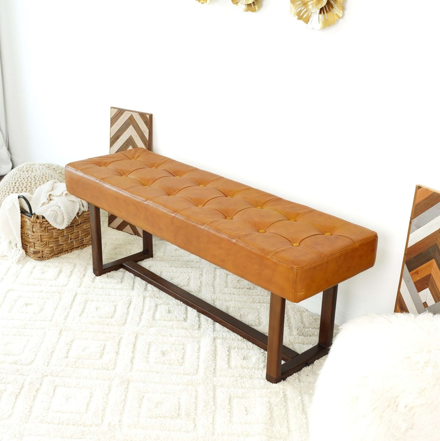 Olivienne Tan Leather Bench