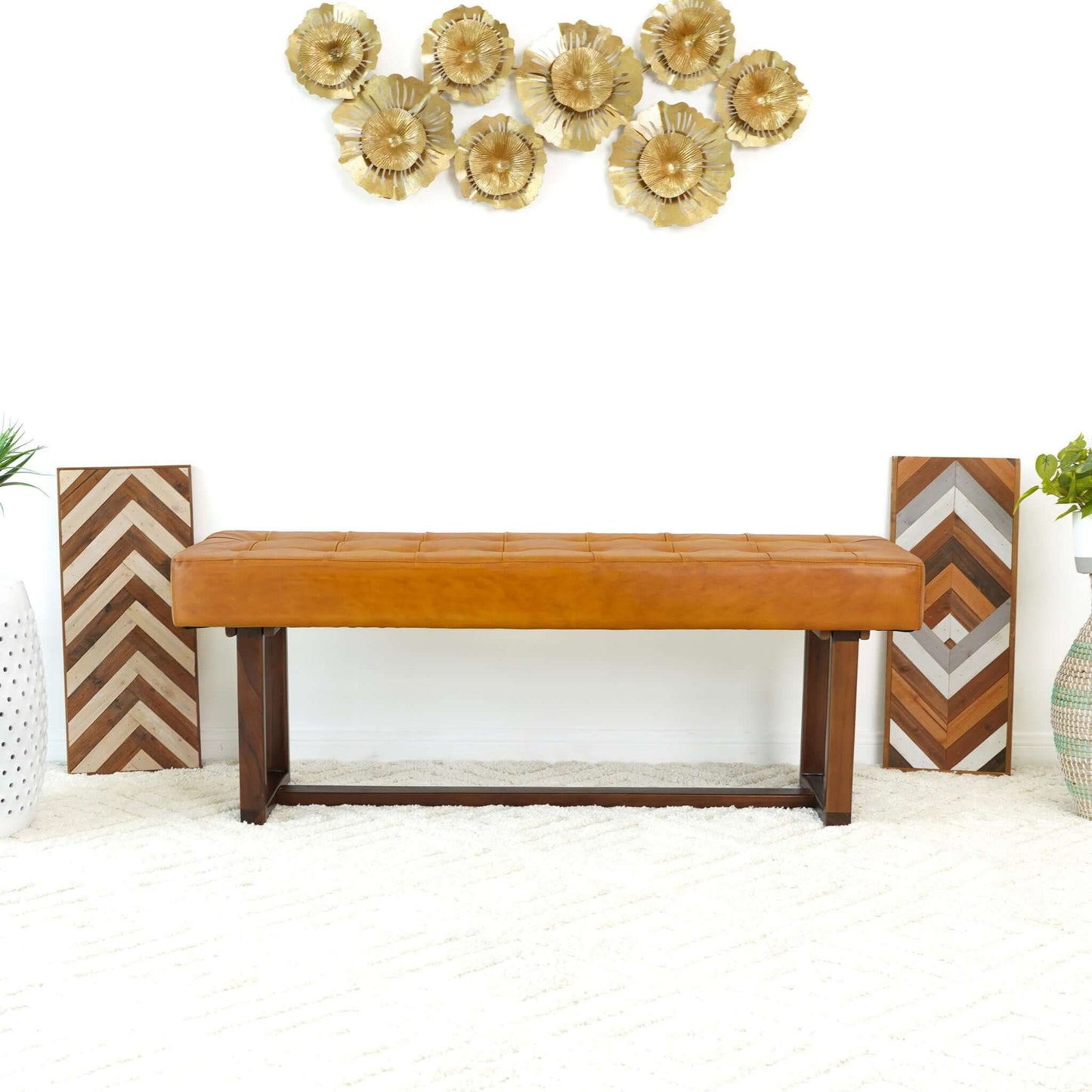 Olivienne Tan Leather Bench