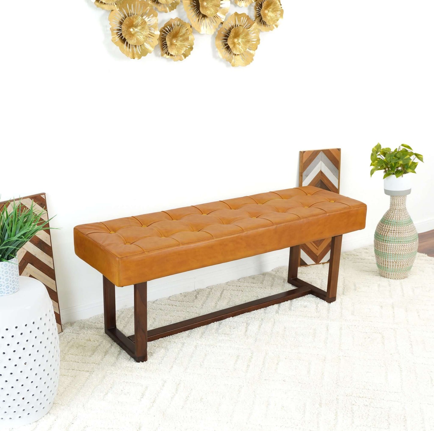 Olivienne Tan Leather Bench