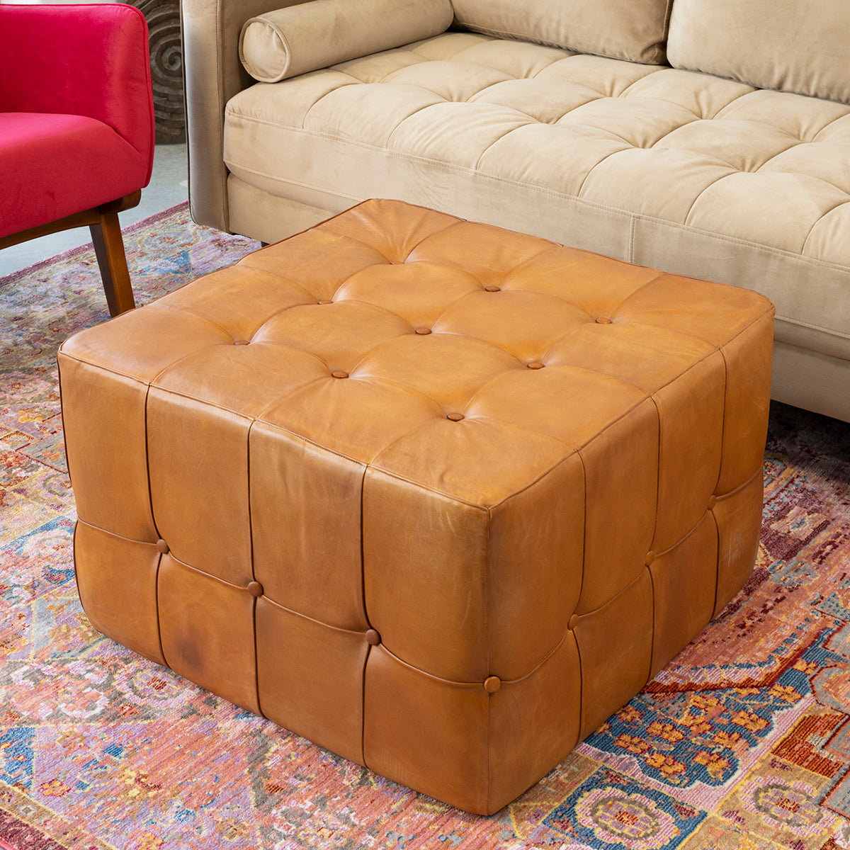 Cressy Tan Leather Ottoman