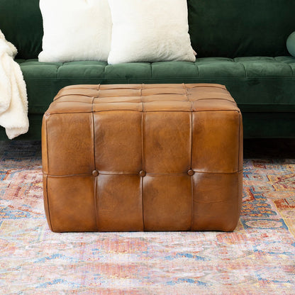 Cressy Tan Leather Ottoman