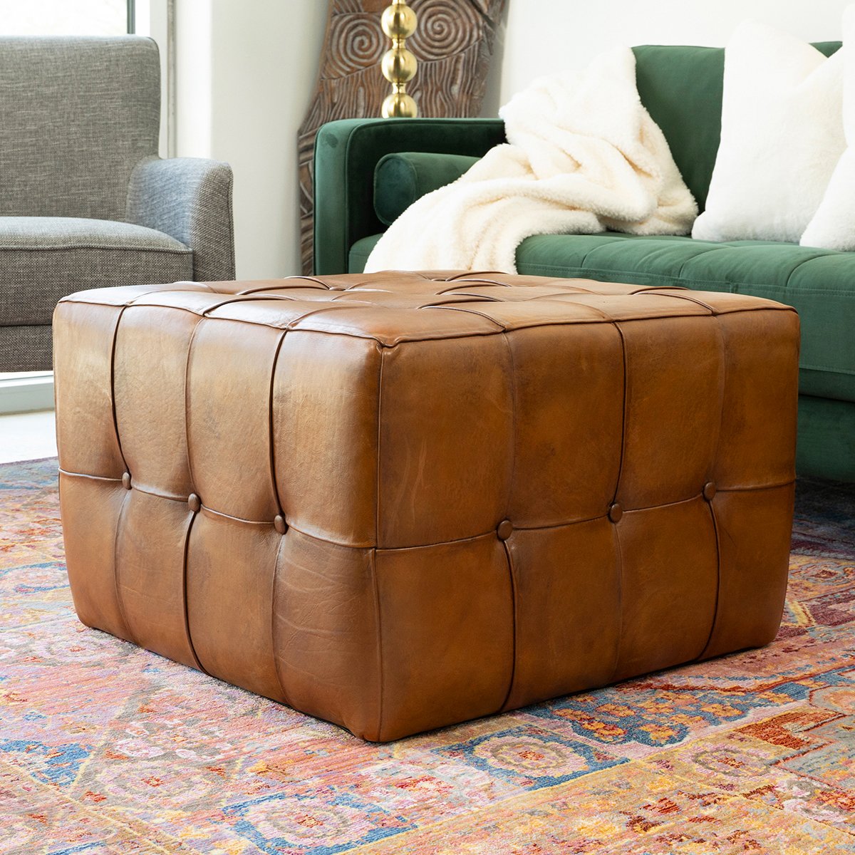 Cressy Tan Leather Ottoman