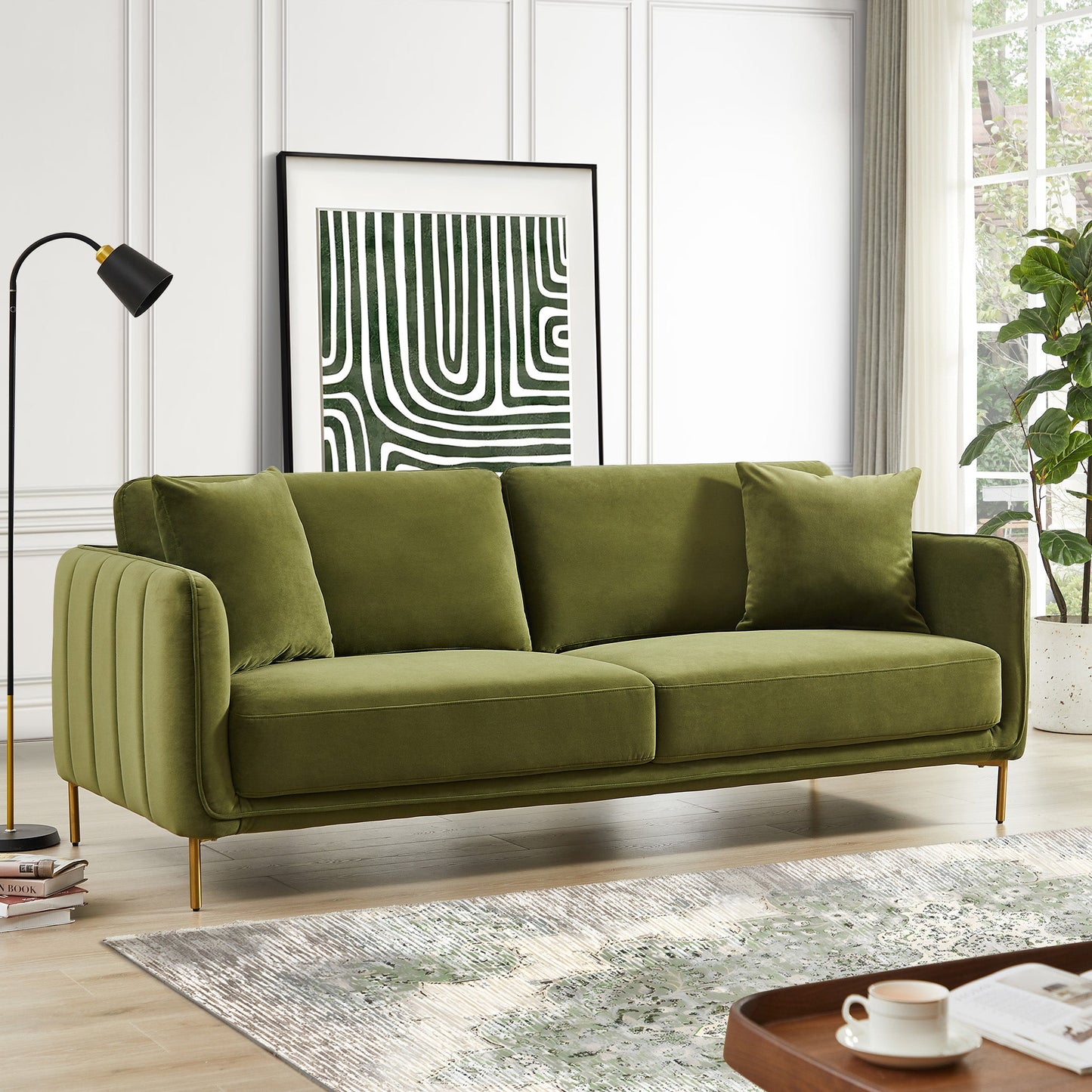 Danton Olive Green Velvet Sofa