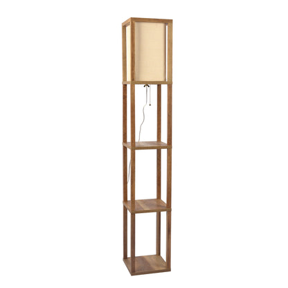 Pinnacle Shelf Floor Lamp For Bedroom/Living Room, Natural Wood with Long Shade