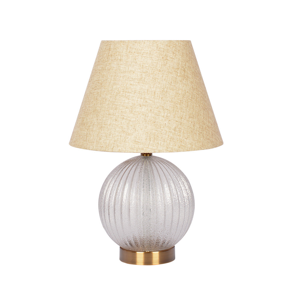 Serenity Round Ribbed Glass Lamp Base Clear Table Lamp Large Linen Shade