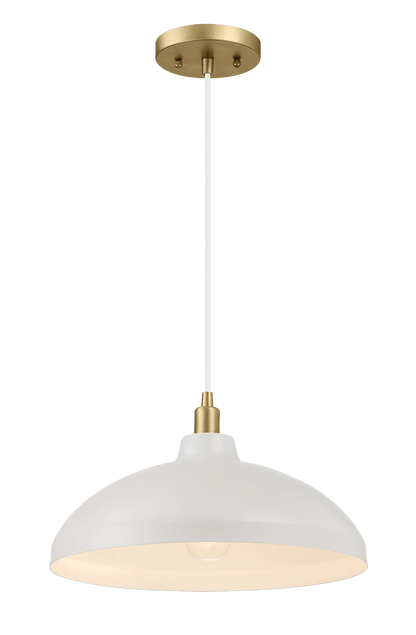 Astral Single Light White Pendant Lamp with Golder Brass Finish for Entrance Kitchen Island 14"D × 8"H - West Lamp