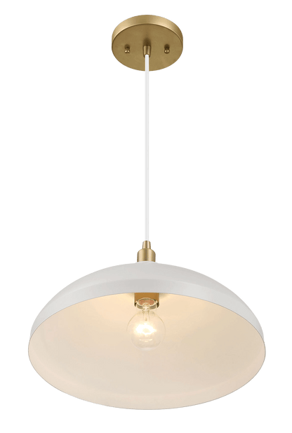 Astral Single Light White Pendant Lamp with Golder Brass Finish for Entrance Kitchen Island 14"D × 8"H - West Lamp