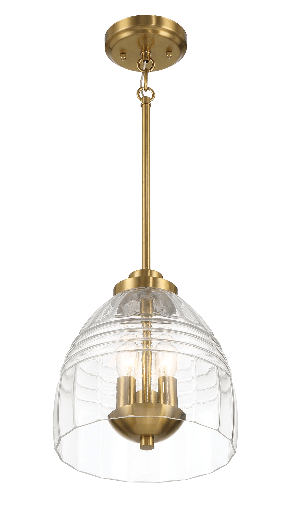 Ember Three Candle Lights Chain Pendant With Clear Glass - Satin Brass - West Lamp