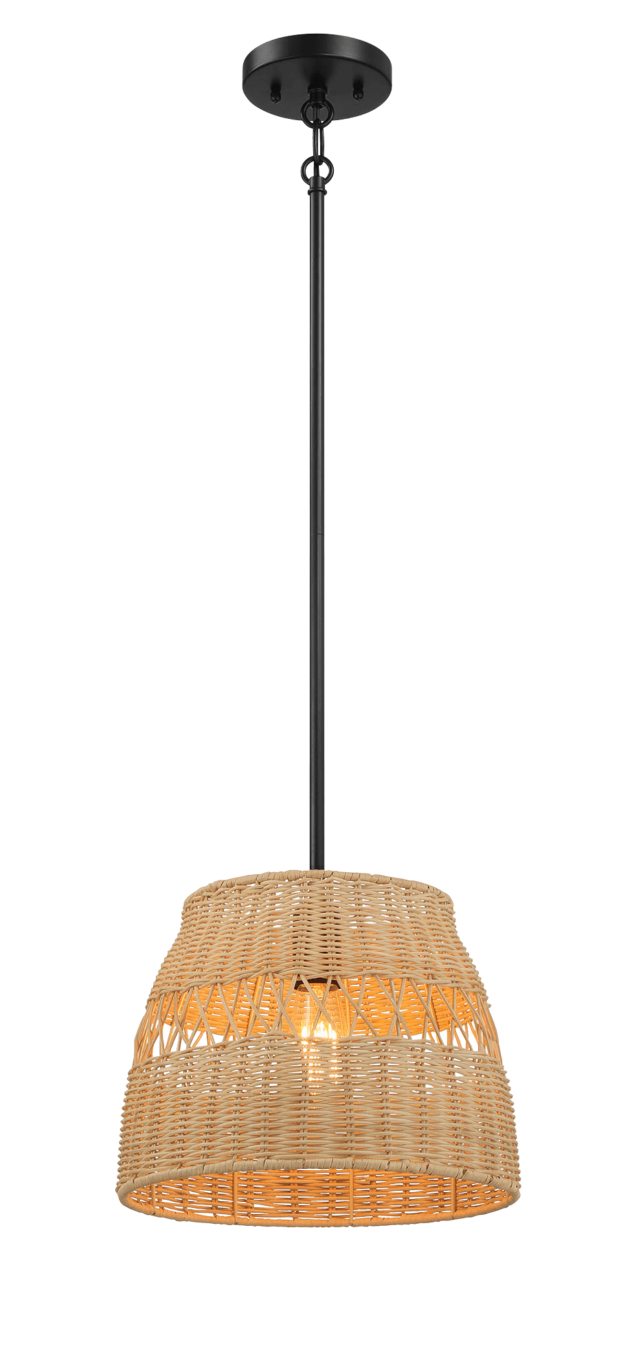 Essence Single Lights Pendant With Rattan Shade Black Metal Finish for Farmhouse Style - West Lamp