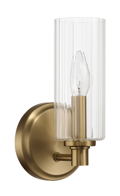 Jardin Single Light Wall Sconce With Clear Ribbed Glass - Satin Brass - West Lamp