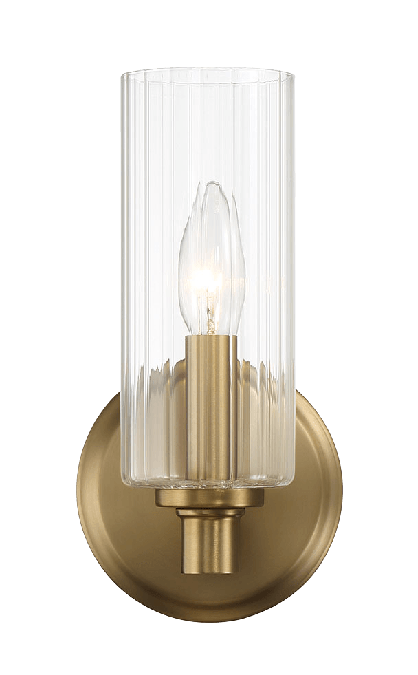 Jardin Single Light Wall Sconce With Clear Ribbed Glass - Satin Brass - West Lamp