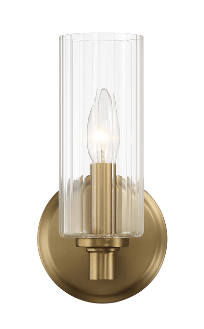 Jardin Single Light Wall Sconce With Clear Ribbed Glass - Satin Brass - West Lamp