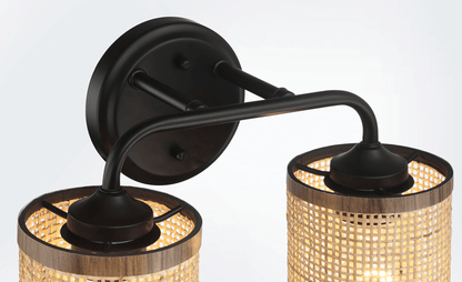 Quell Double Light Vanity With Natural Rattan Shade Wall Lamp - West Lamp