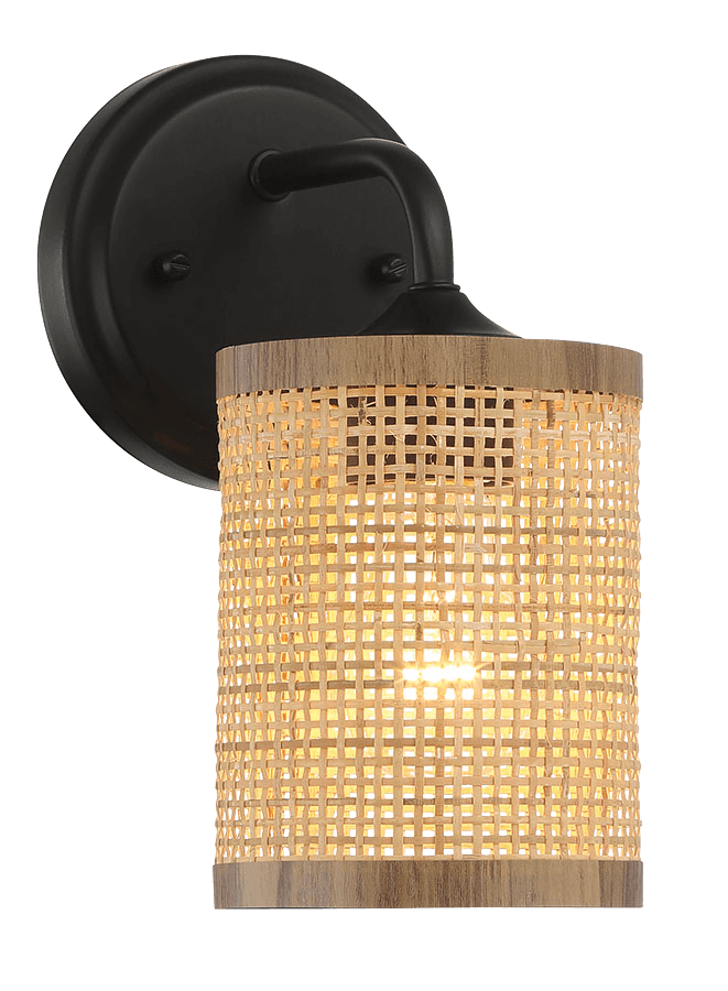 Reef Single Lights Wall Sconce With Natural Rattan Shade Rustic Wicker Wall Light - West Lamp