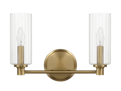 Regal Double Light Vanity With Clear Ribbed Glass - Satin Brass - West Lamp