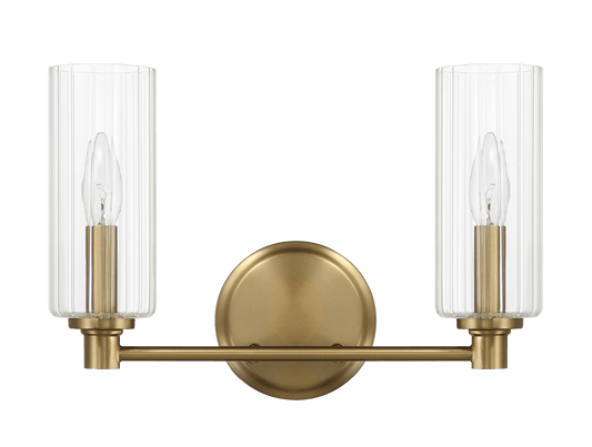 Regal Double Light Vanity With Clear Ribbed Glass - Satin Brass - West Lamp