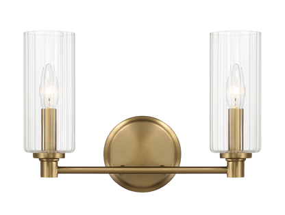 Regal Double Light Vanity With Clear Ribbed Glass - Satin Brass - West Lamp