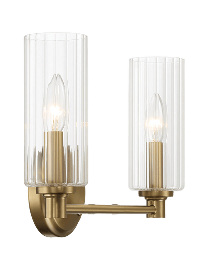 Regal Double Light Vanity With Clear Ribbed Glass - Satin Brass - West Lamp