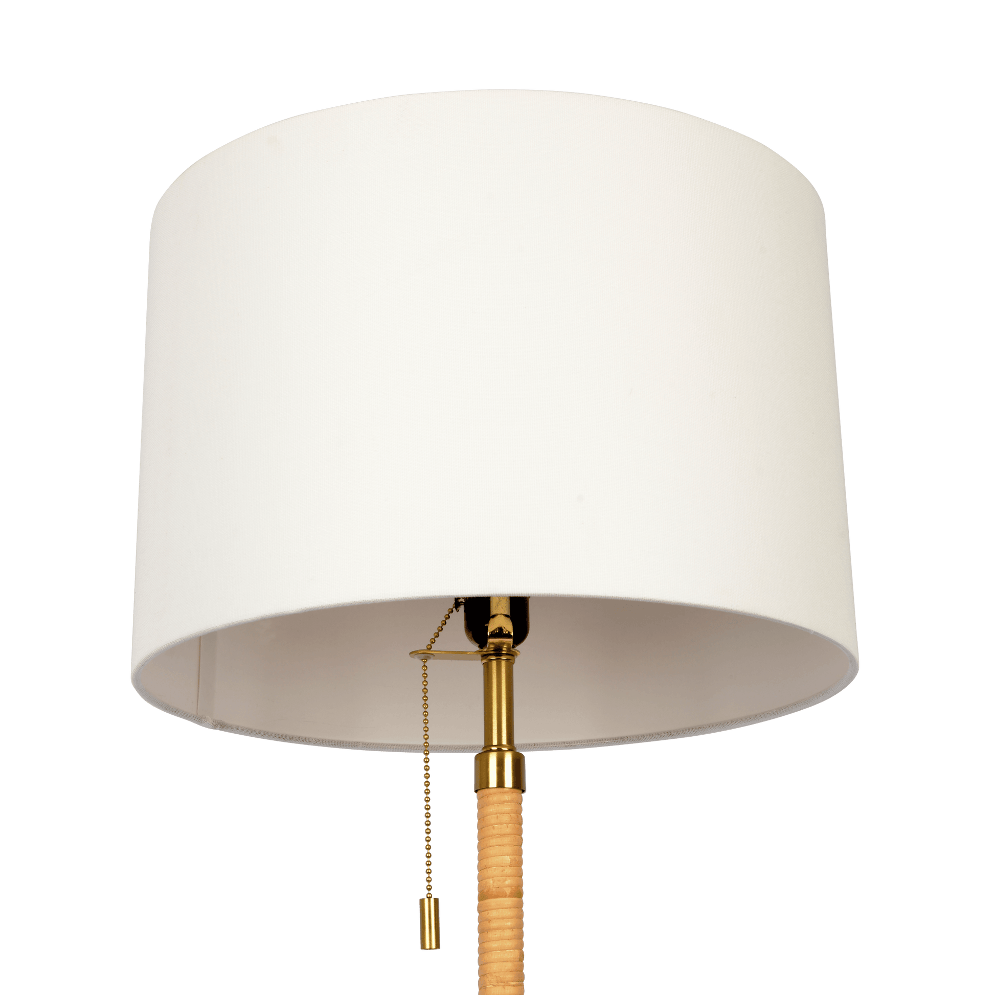 Stellar Wood Rattan Tube , Gold Brass Metal and White Linen Shade Floor Lamp - West Lamp