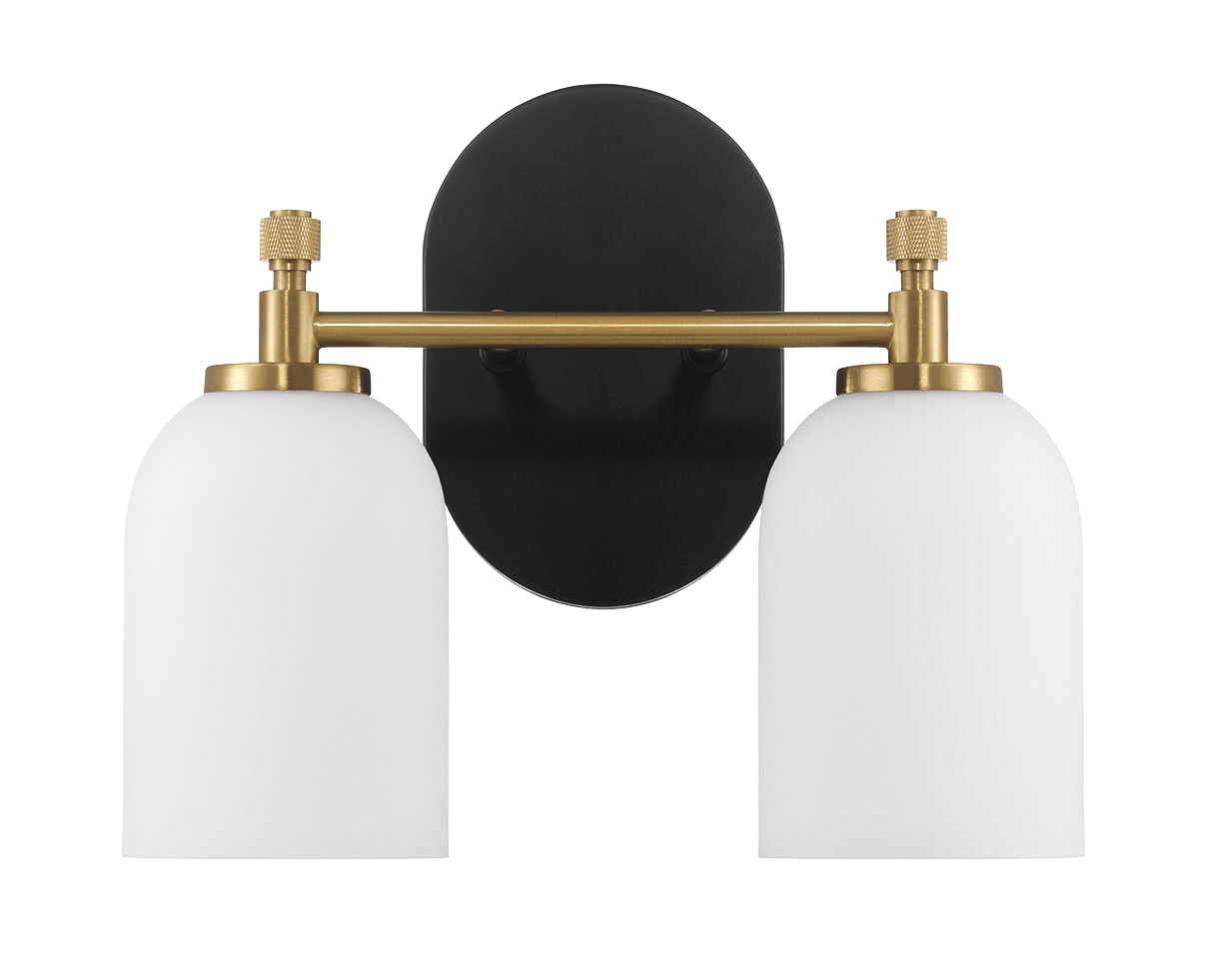 Vortex Two Lights Vanity in Traditional Style for Over Bathroom Mirror Wall Sconce 12.25"W × 10.125"H × 5.5"E With White Frosted Glass - West Lamp