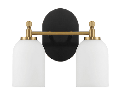 Vortex Two Lights Vanity in Traditional Style for Over Bathroom Mirror Wall Sconce 12.25"W × 10.125"H × 5.5"E With White Frosted Glass - West Lamp