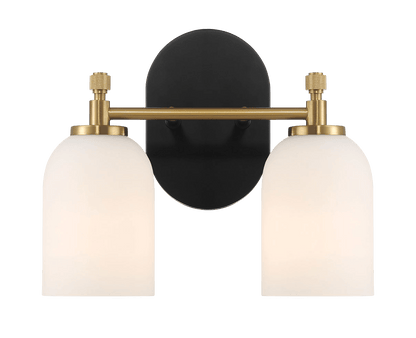 Vortex Two Lights Vanity in Traditional Style for Over Bathroom Mirror Wall Sconce 12.25"W × 10.125"H × 5.5"E With White Frosted Glass - West Lamp